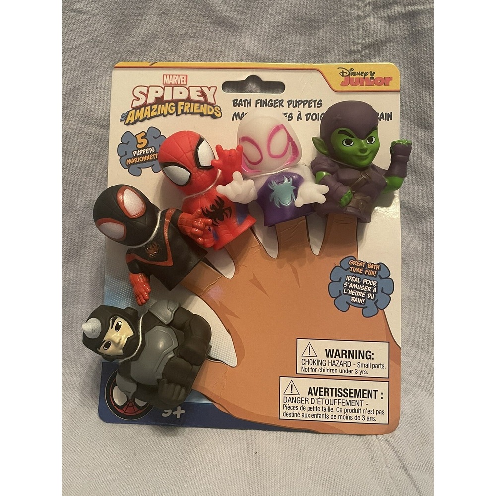 NEW Disney Junior Marvel "Spidey & Amazing Friends" Vinyl Finger Bath Puppets